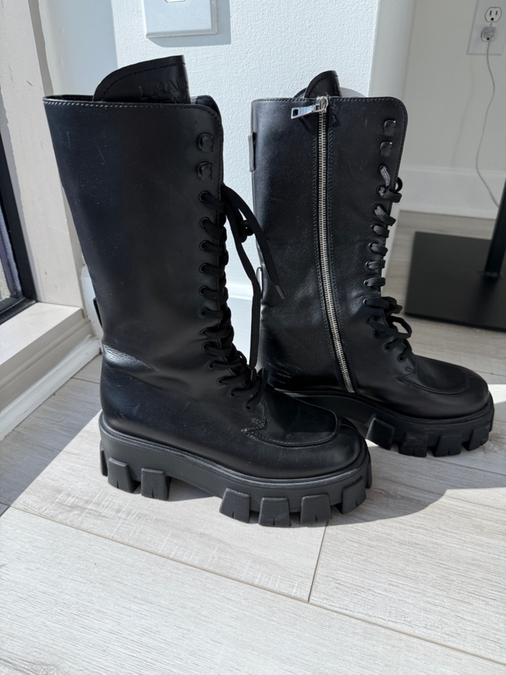 Prada Black Lace-Up Chunky Platform Boots